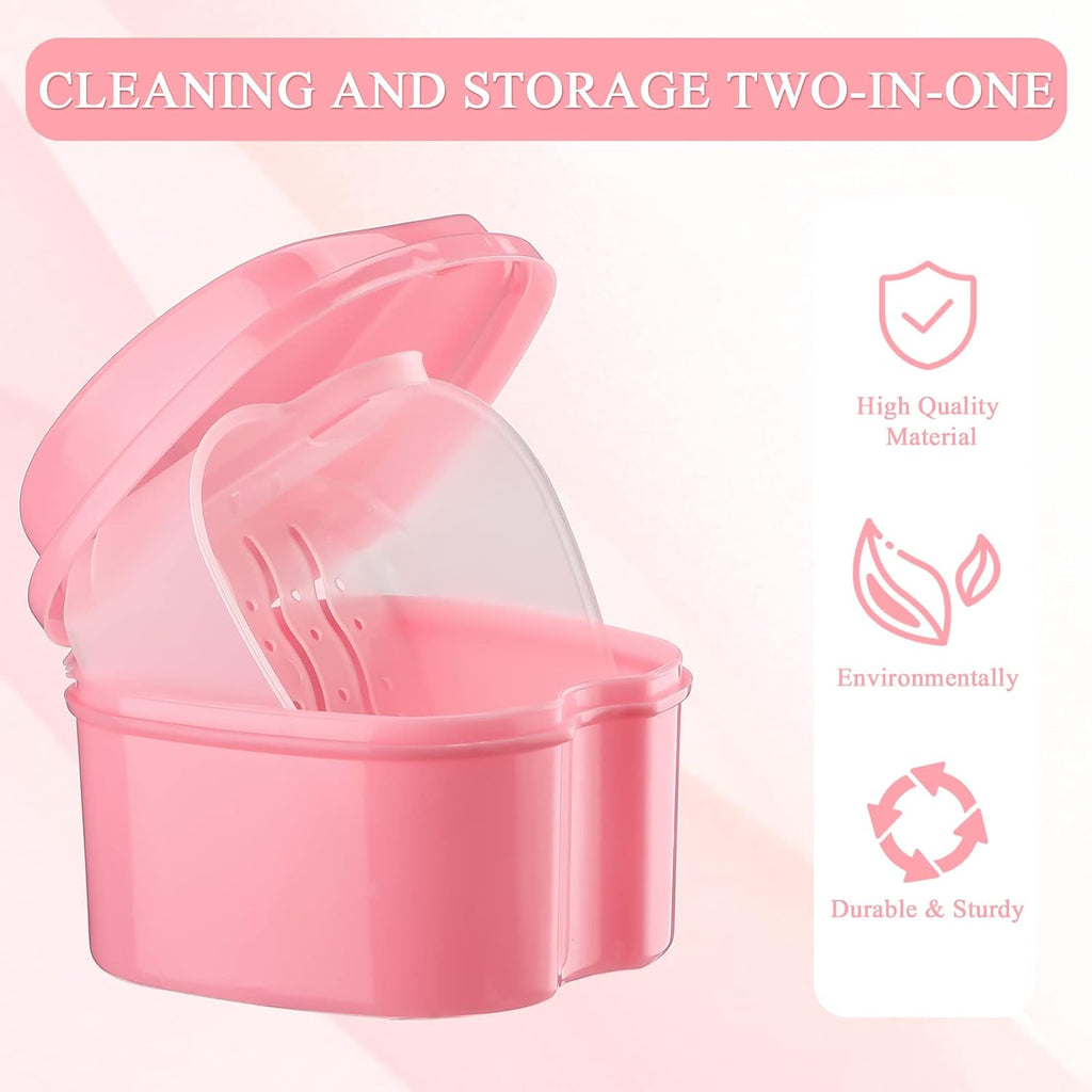 Zubebe 20 Pcs Denture Bath Retainer Case Holder Bulk with Strainer Basket Dental Cup Denture Soaking Container False Teeth Storage Box for Travel Cleaning Brace Mouth Guard, 5 Colors
