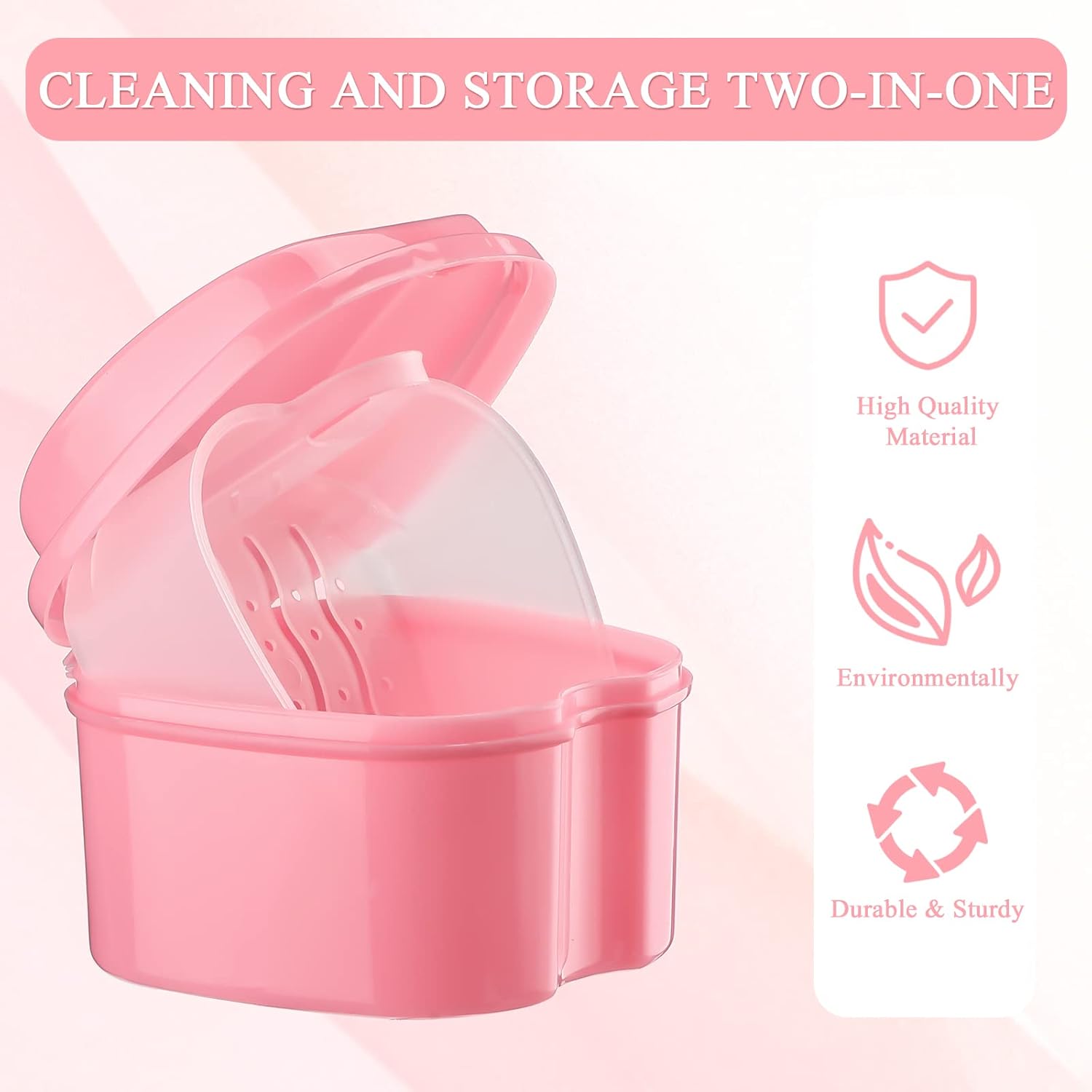 Zubebe 20 Pcs Denture Bath Retainer Case Holder Bulk with Strainer Basket Dental Cup Denture Soaking Container False Teeth Storage Box for Travel Cleaning Brace Mouth Guard, 5 Colors