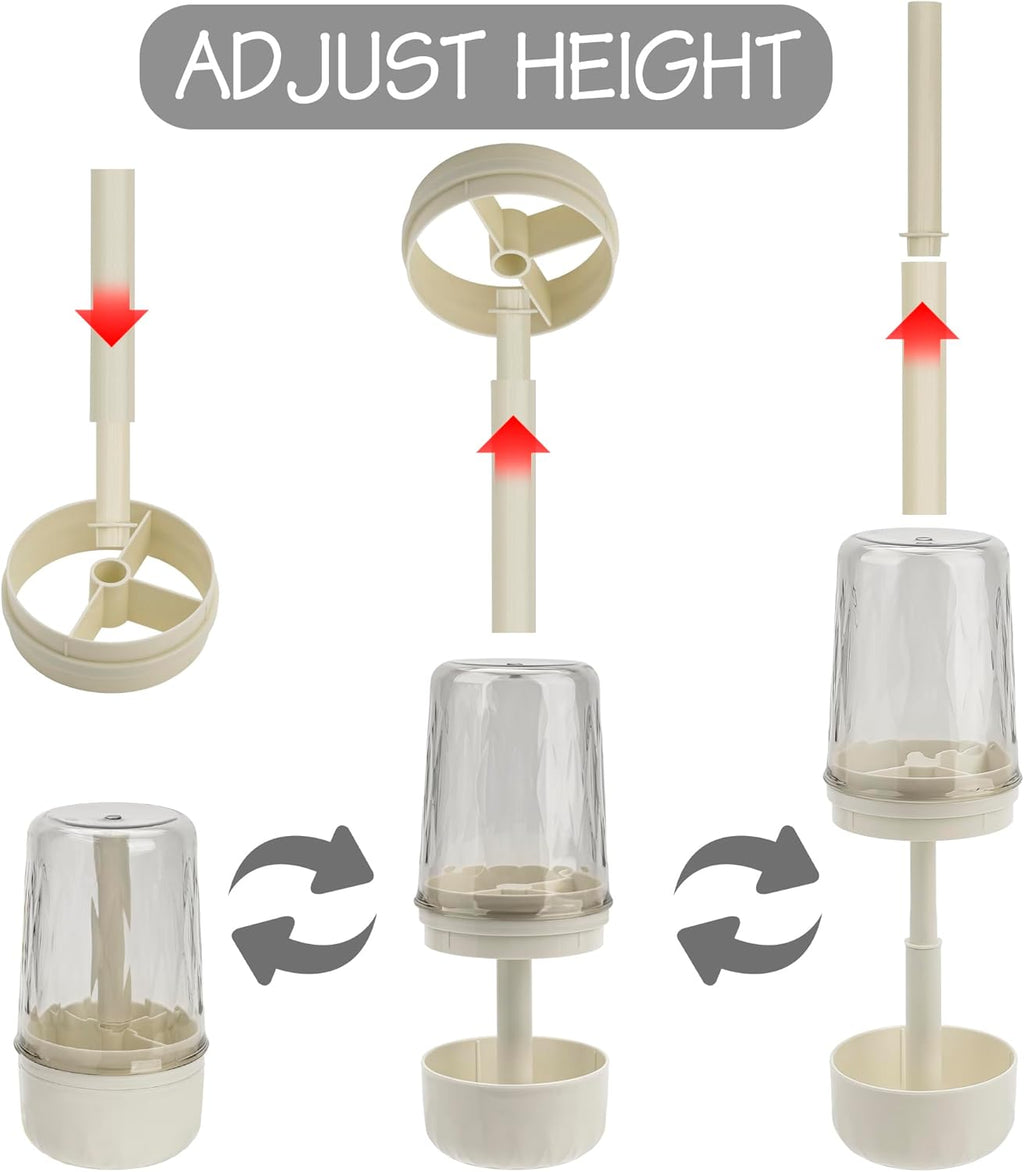 Toothbrush Holder Stand with Cup/Cover, Adjustable Height Toothbrush Organizer with 3 Slots, Portable for Bathroom, Travel, Camping (White)