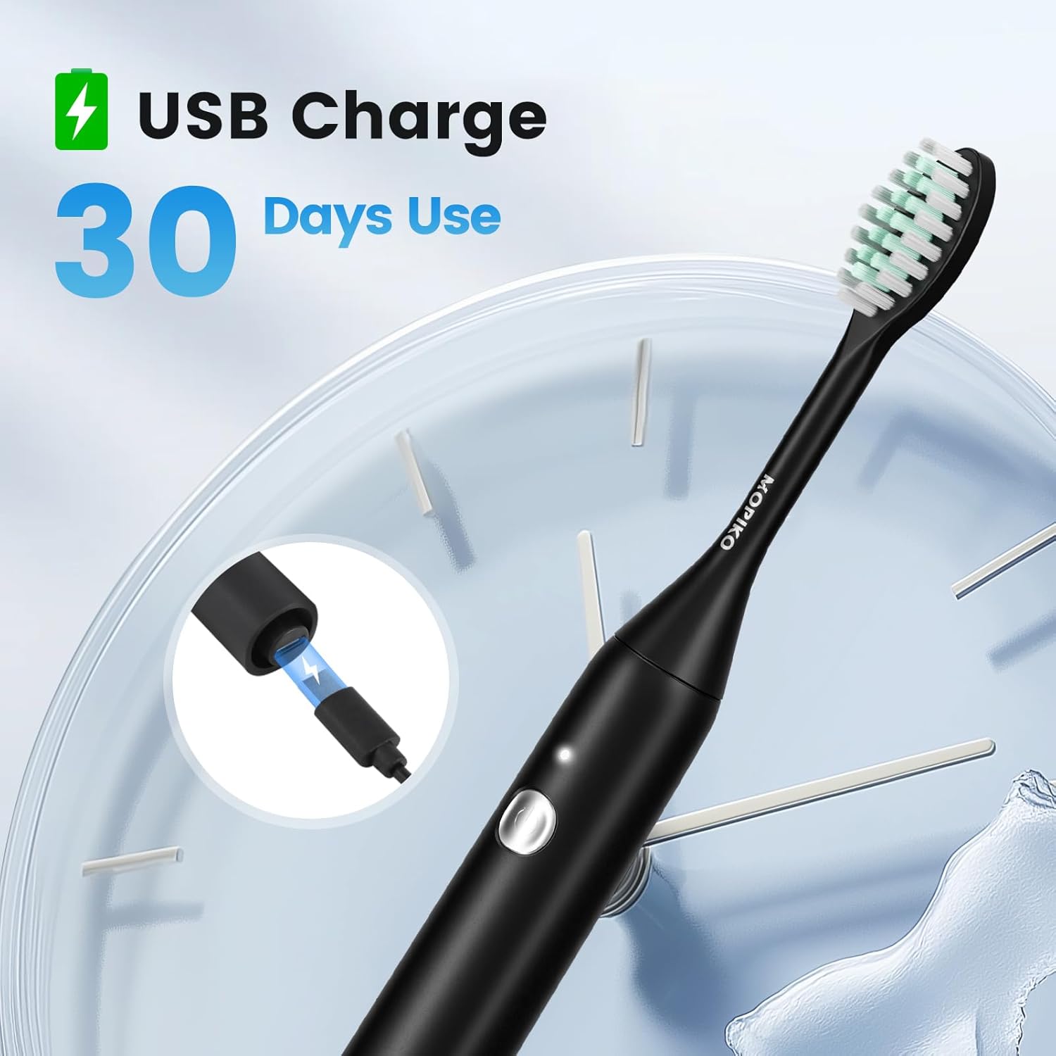 Sonic Electric Toothbrush for Adults - Type C Rechargeable Portable 3 Modes Black Sonic Electric Toothbrush with Travel Kit