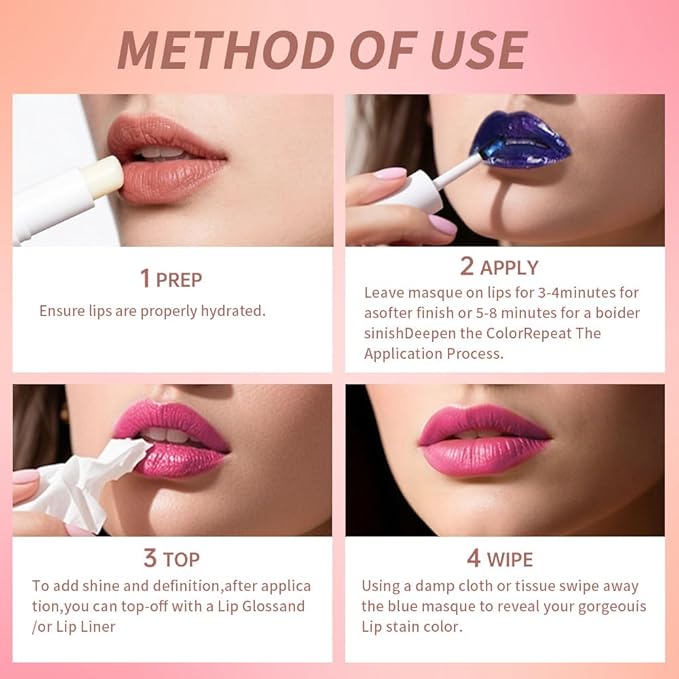 Lip Stain Peel Off – Wipe-Off Lip Stain Tattoo | Long Lasting Waterproof Lip Tint, High-Pigment Matte Lip Color, Smudge & Transfer Proof Lip Stains Masque, Kiss-Proof All-Day Lip Makeup 01#+04#