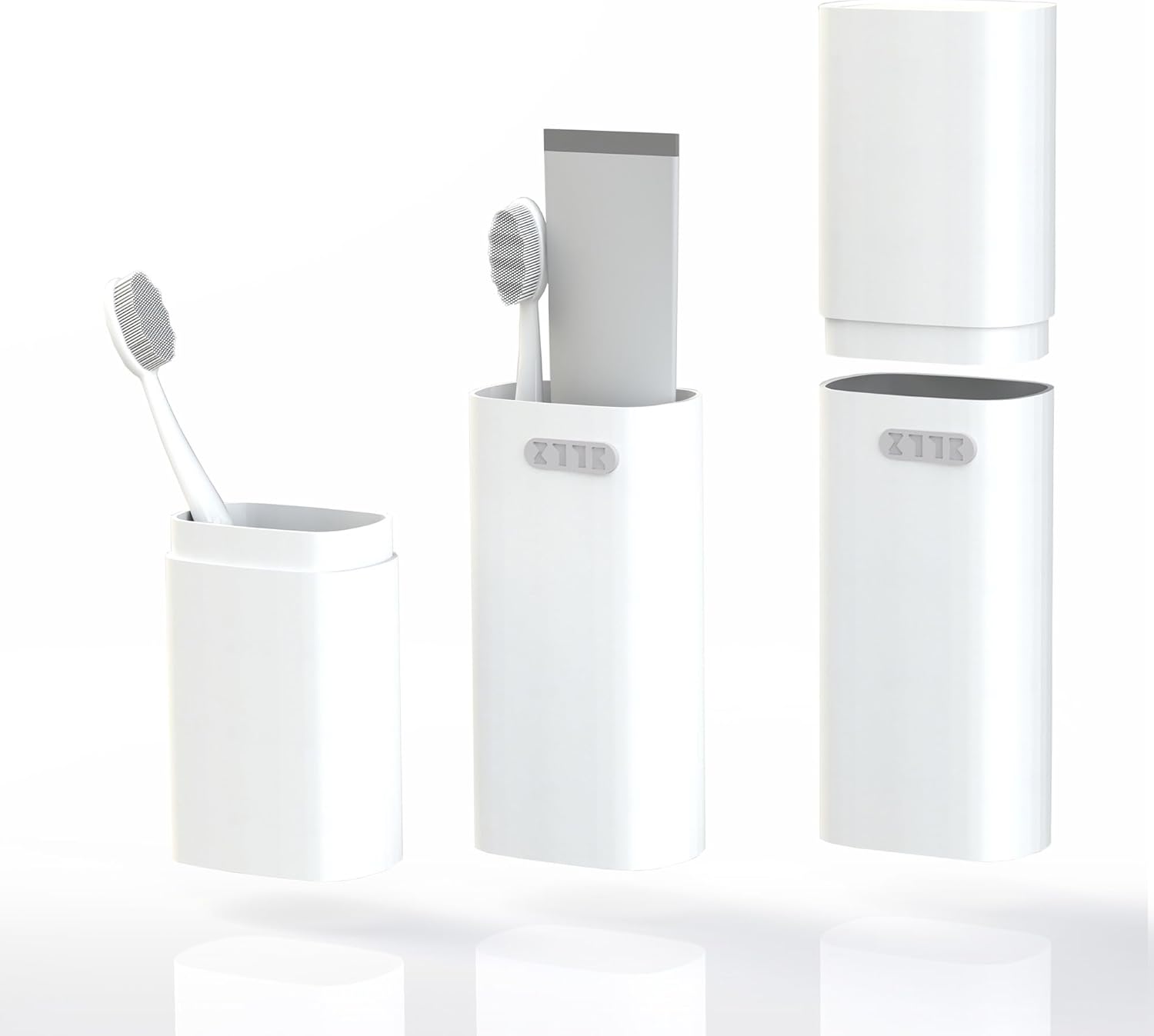 Ventilated Compact White Toothbrush Travel Case, Portable Toothbrush & Toothpaste Holder Cover Organizer Container with Mouthwash Cup for School, Camping, Business Trips, Bathroom Storage