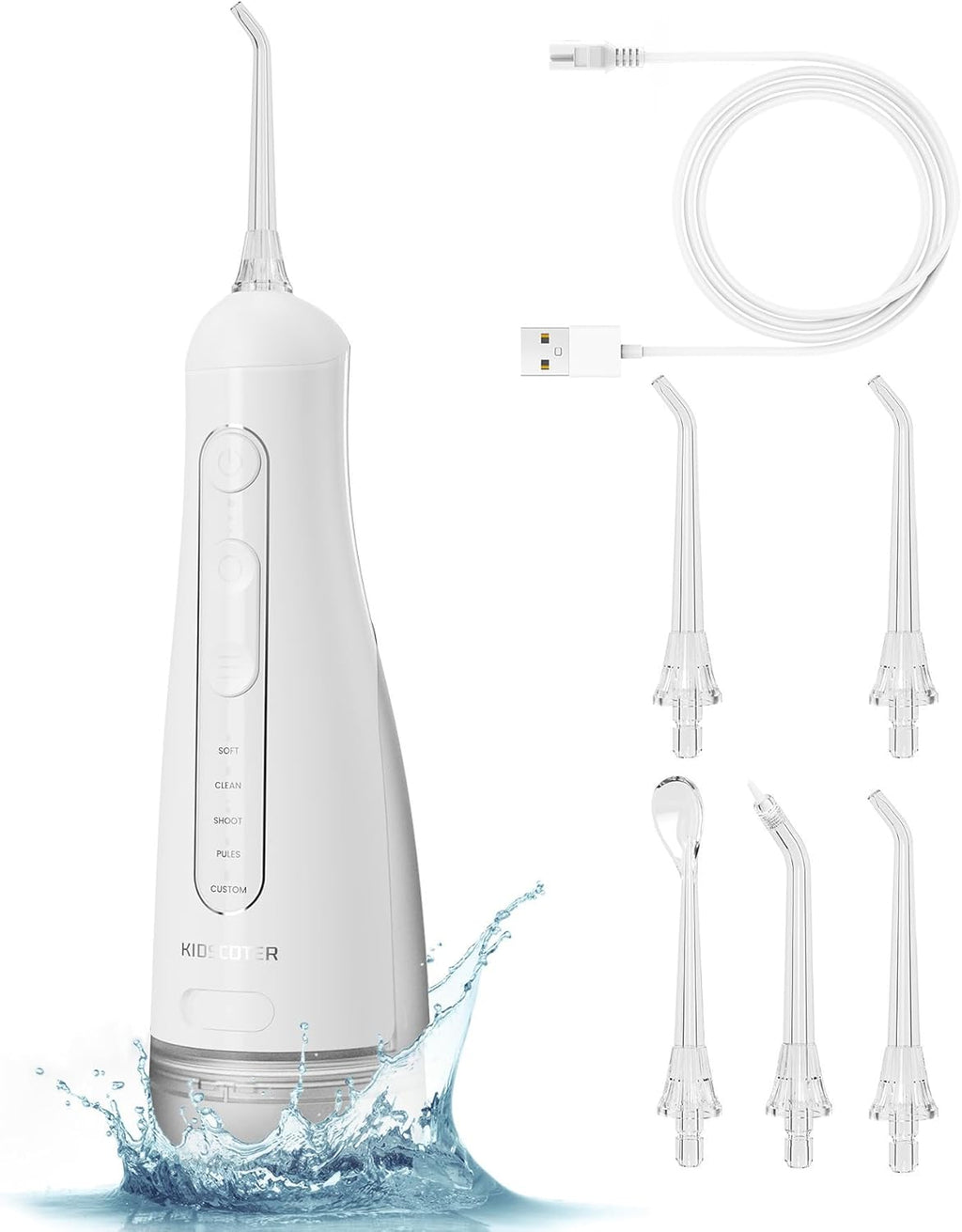 Water Flosser for Teeth with Detachable Washable Tank, 5 Modes Rechargeable Cordless Oral Irrigator, 300ml Portable Dental Flosser, IPX7 Waterproof for Home & Travel, White