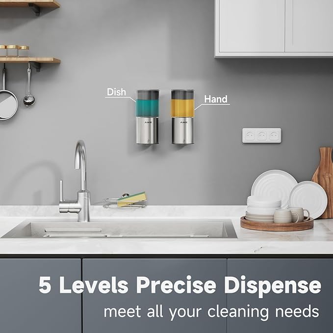 AIKE Automatic Wall Mount Liquid Soap Dispenser for Home and Commercial Bathroom 13.5oz IPX7 Waterproof,Brushed Stainless Steel
