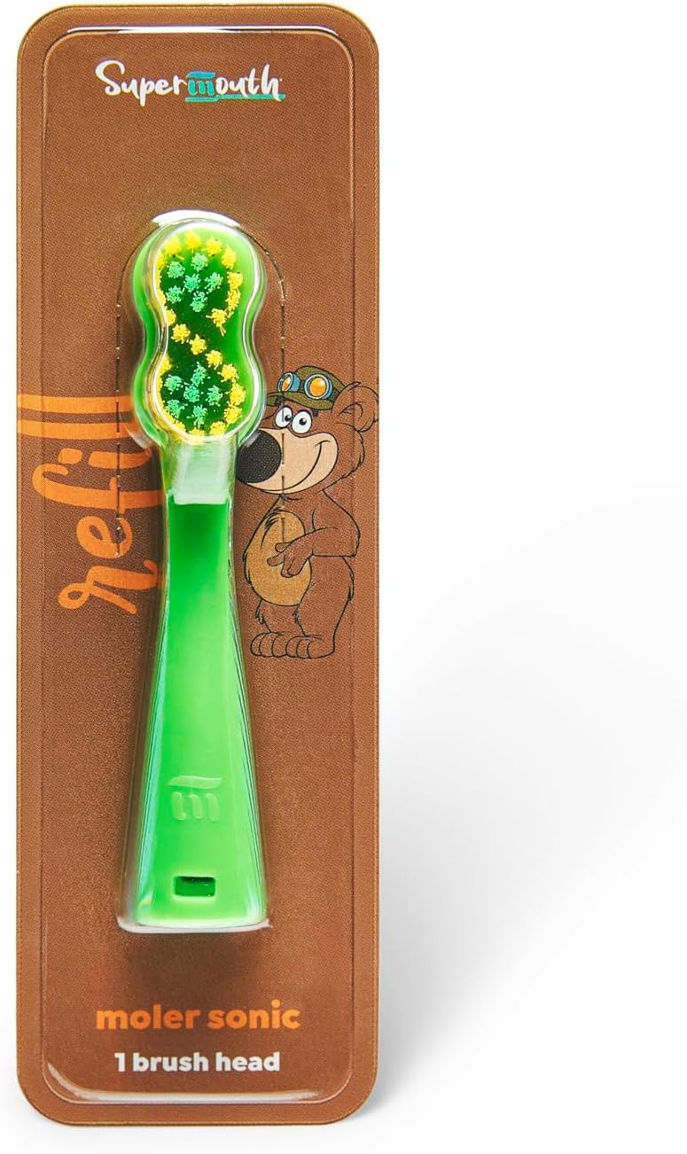 SuperMouth® Moler Sonic Toothbrush Replacement Brush Heads - Ultra Soft Bristles for Ages 2-12 - Gently Cleans & Polishes Teeth with Sonic Vibrations – Fits SuperMouth Musical Moler Sonic Toothbrush