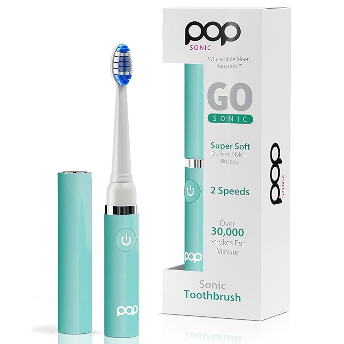 Pop Sonic Electric Toothbrush (Pastel Green) - Travel Toothbrushes w/AAA Battery | Kids Electric Toothbrushes with 2 Speed & 15,000-30,000 Strokes/Minute, Dupont Nylon Bristles
