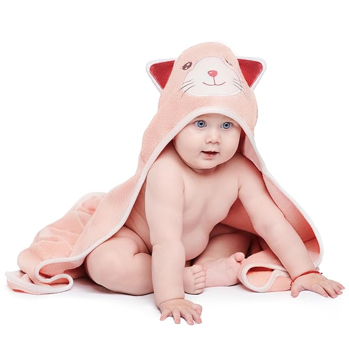 MINIBOO Hooded Baby Towels for Newborn & Toddler - Super Soft Baby Bath Towels with Hood, Highly Absorbent Viscose Made from Bamboo Hooded Towel for Girls, Newborn Essentials.