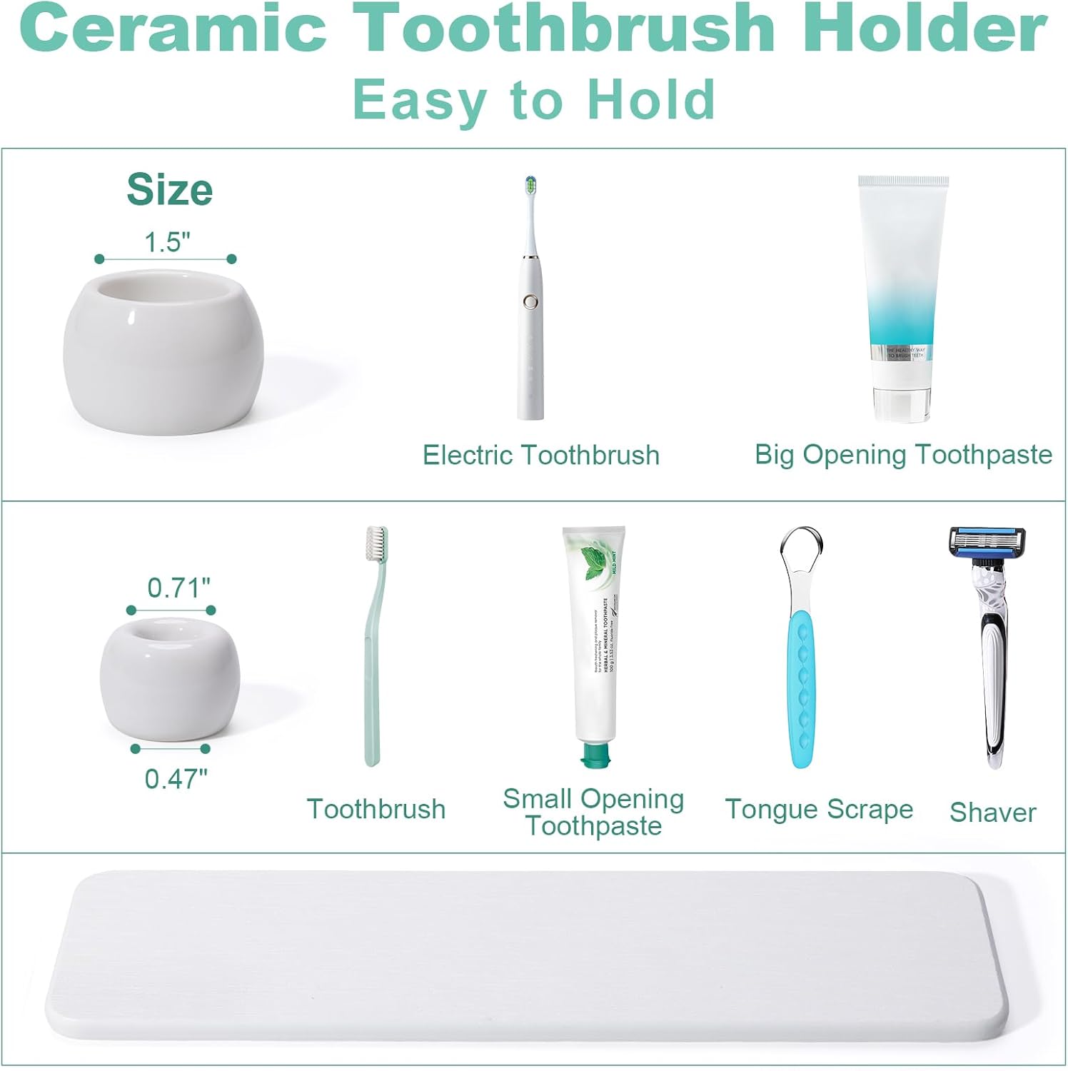 4 Pack Mini Ceramic Toothbrush Holder Stand with 1 Pack Water Absorbing Stone for Bathroom Vanity Countertop, Electric Toothbrush Organizer, White