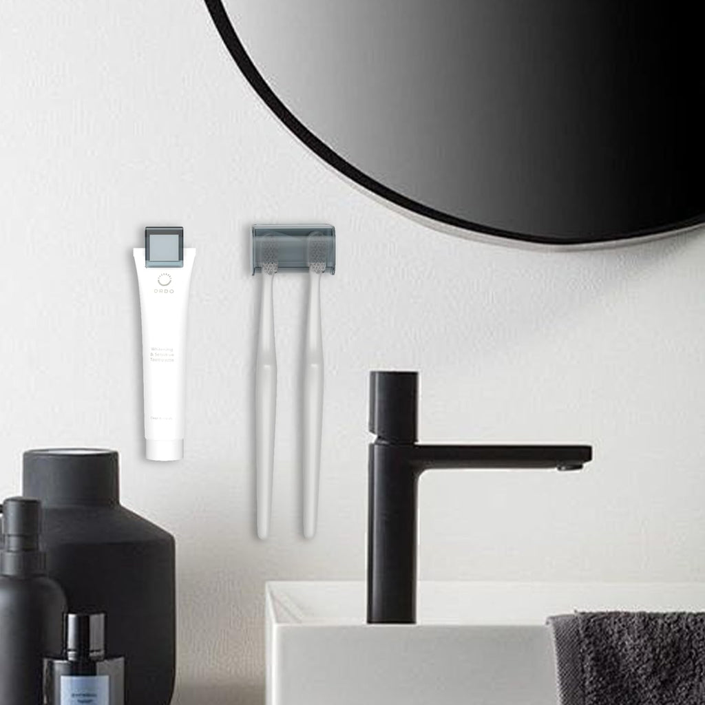 3 Pack Toothbrush Holders Toothpaste Clip and Razor Holder with Cover for Bathroom,Wall Mounted, Self Adhesive, Waterproof, 2 Slots Plastic Toothbrush Organizer Storage