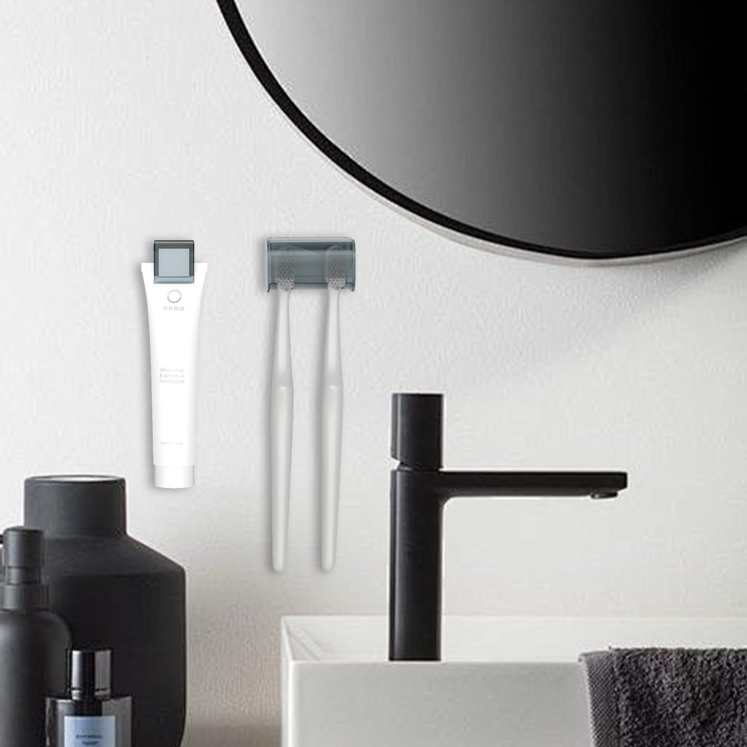 3 Pack Toothbrush Holders Toothpaste Clip and Razor Holder with Cover for Bathroom,Wall Mounted, Self Adhesive, Waterproof, 2 Slots Plastic Toothbrush Organizer Storage