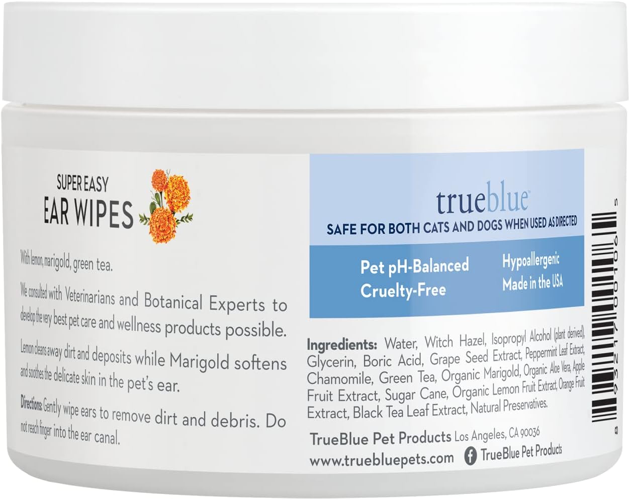 TrueBlue Lemon & Marigold Super Easy Dog Ear Wipes – Pre-Moistened Puppy Pads for Ear Cleaning – Cleansing Ear Wipe for Dogs, Puppies – Non-Toxic, All-Natural – 50 Count