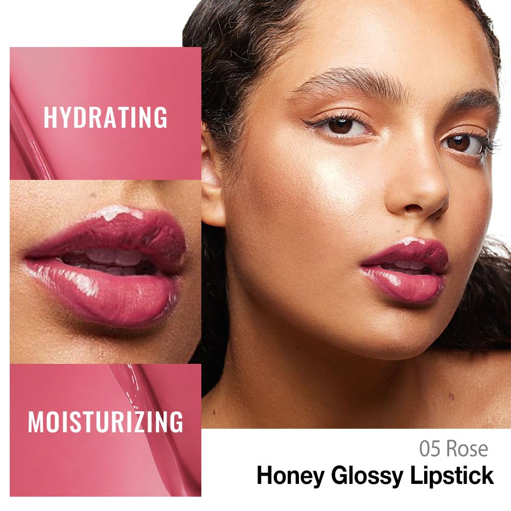 Kaely Rose Honey Lipstick Tinted Lip Balm, Hydrating Shine Lipstick for Women Dry Lips, Moisturizing Nourishing Glossy Lip Gloss Stain Makeup, Sheer Lightweight, Vegan & Cruelty-Free, 05