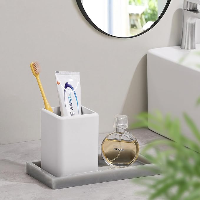 Luxspire Toothbrush Holders, Fast Drying Toothbrush Holders for Bathroom, Diatomite Toothbrush Cups Electric Toothbrush and Toothpaste Holder for Bathroom Countertop, Light Gray