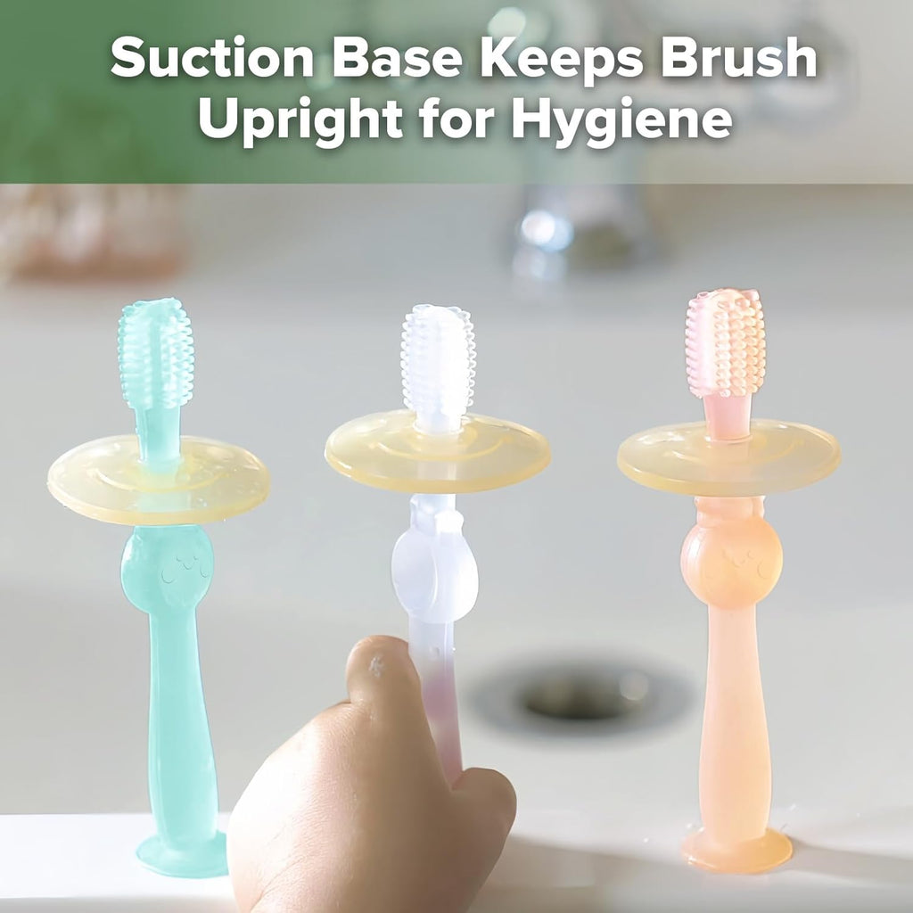 Haakaa 360 Food Grade Silicone Baby Toothbrush - 6M+ With Shield & Base Design, 1pc (Blue)