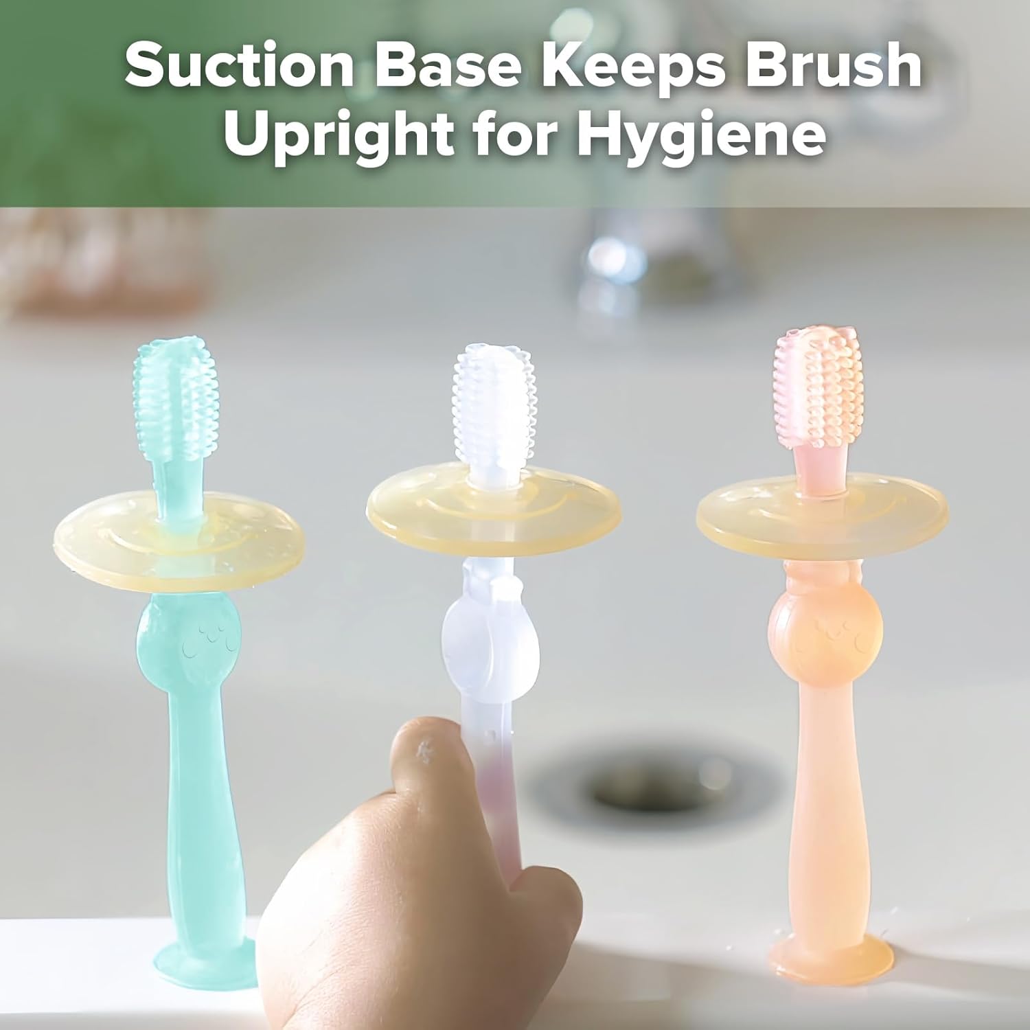 Haakaa 360 Food Grade Silicone Baby Toothbrush - 6M+ With Shield & Base Design, 1pc (Blue)