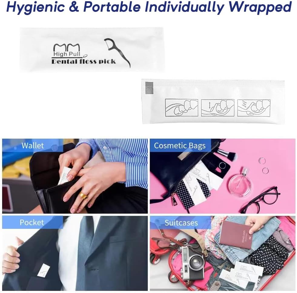200 Count Individually Wrapped Dental Floss Picks - Travel Flossers for Teeth Cleaning and Oral Care - Ideal Travel Size Toiletries, Wedding Basket Supplies and Guest Bathroom Essentials