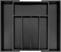 VaeFae Bamboo Drawer Organizer, Expandable Silverware Drawer Organizer, Cutlery Tray with Dividers for Kitchen Utensils (Black, Medium)