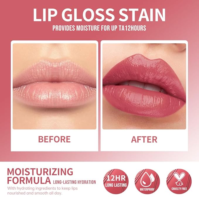Lip Stain Hydrating High Shine – Lightweight Non-Sticky Glossy Lip Tint, Mirror Shine Moisturizing Lip Makeup for Plump & Full Lips, Long-Lasting Rich Color Lip Glaze, Soft Smooth Lip Gloss 04#