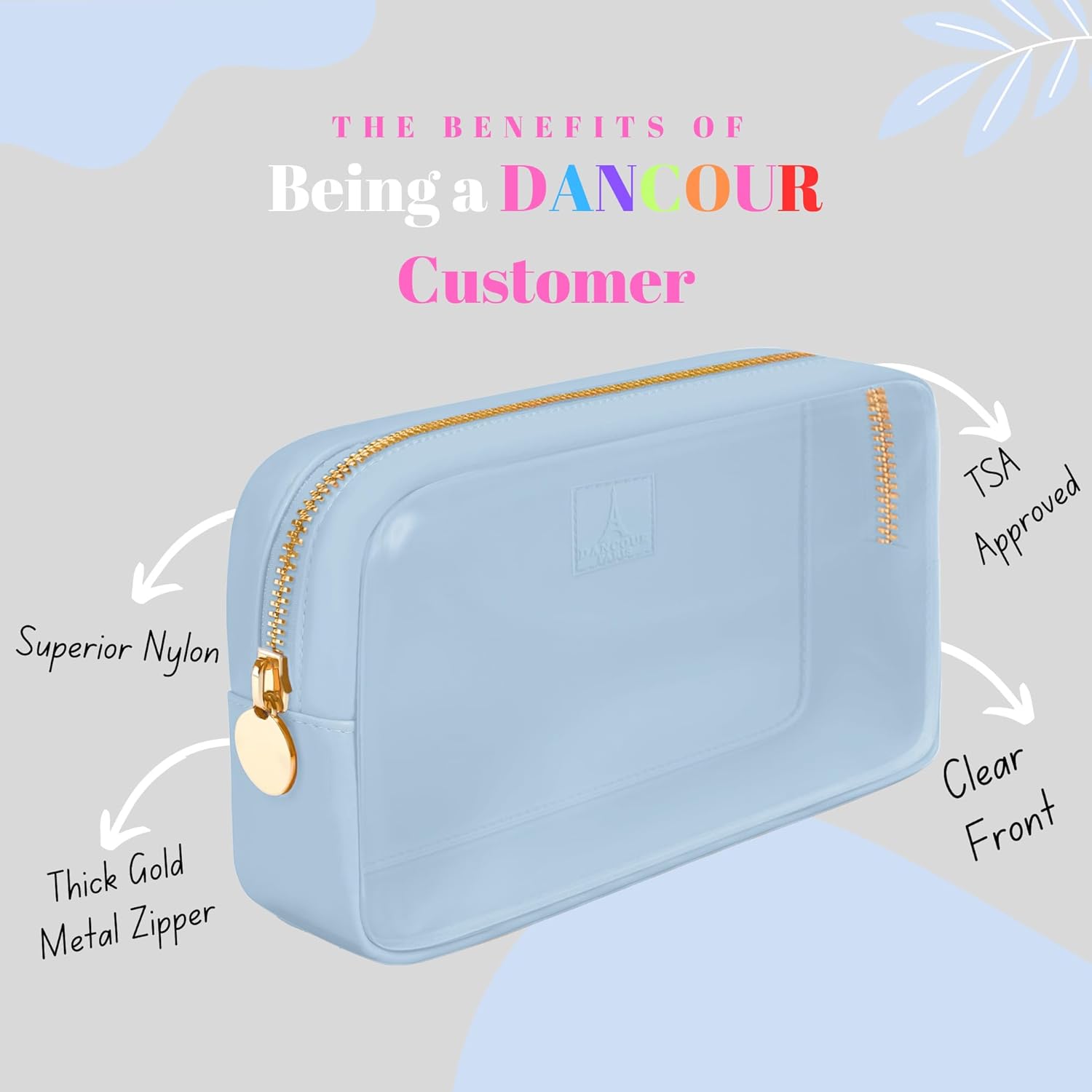 Small Clear Makeup Bag – Mini Pouch for Purse, Cosmetic Travel Case, Clear Cosmetic Bag, Light Blue Mini Makeup Bag, Compact Pouch for Purse