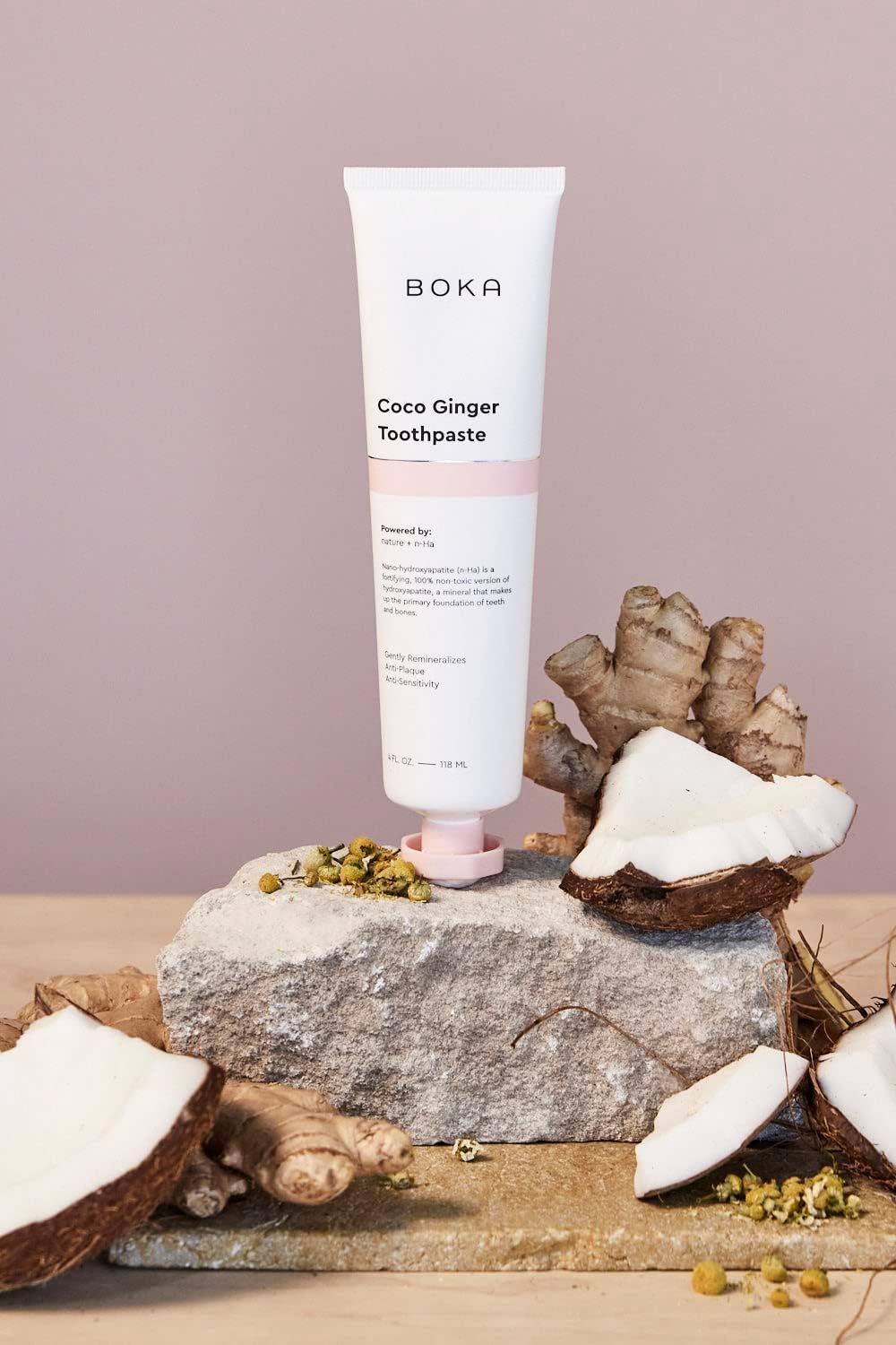 Boka Fluoride Free Toothpaste - Nano Hydroxyapatite, Remineralizing, Sensitive Teeth, Whitening - Dentist Recommended for Adult, Kids Oral Care - Coco Ginger Flavor, 4 Fl Oz 3Pk - US Manufactured