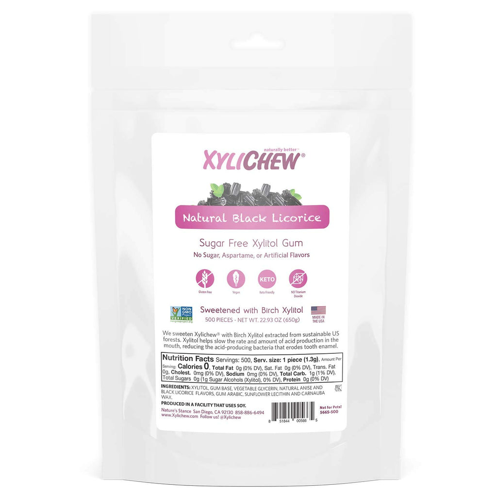 Xylichew 100% Xylitol Chewing Gum - Non GMO, Non Aspartame, Gluten Free, and Sugar Free Gum - Natural Oral Care, Relieves Bad Breath and Dry Mouth - Licorice, 500 Count