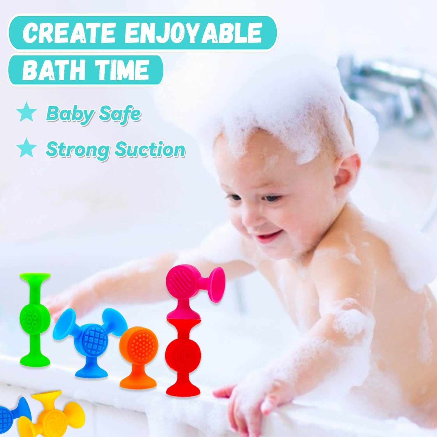 Suction Cup Toys Bath Toys - 12 Pcs Sensory Suction Bath Toy for Toddler Kids, No Hole Bath Suction Toy, Textured Fidget Toys for Travel