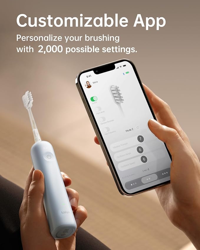 Laifen Wave Electric Toothbrush, Oscillation & Vibration Sonic Electric Toothbrush for Adults with App, 3 Brush Heads, IPX7 Waterproof Magnetic Rechargeable Travel Powered Toothbrush ABS(Blue)