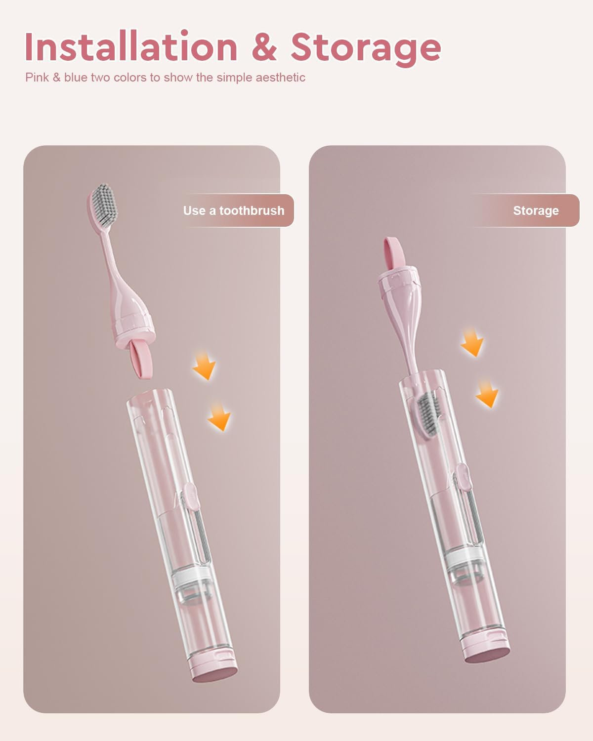 2 Pcs Travel Toothbrush Kit Fold Built-in Toothbrushes Set, Soft Bristles for Travel Camping School Business Trip Essential (Blue, Pink)