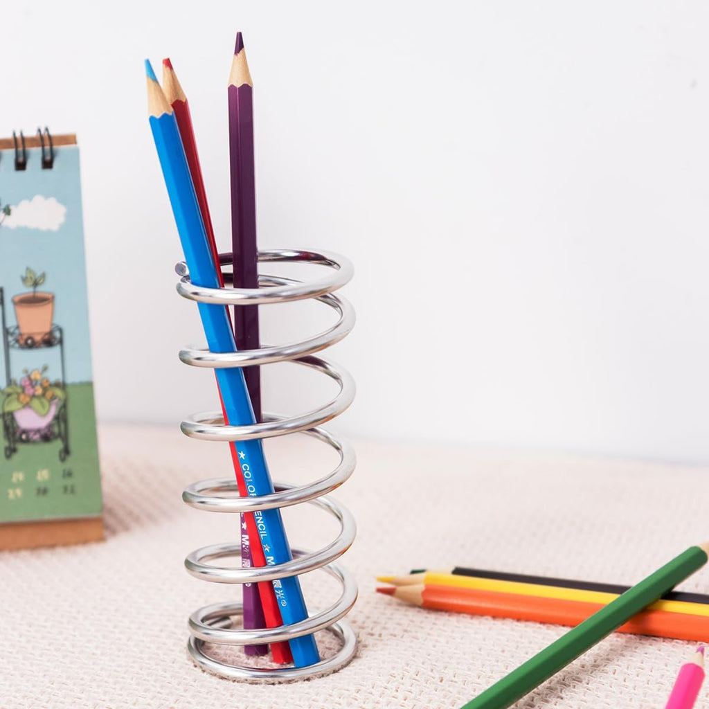 Toothbrush Holders Spring Shape Stainless Steel Pen Holder Bathroom Tabletop Makeup Brush Organizer Toothbrush Stand