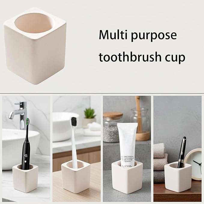 Electric Toothbrush Holders for Bathroom, Diatomite Toothbrush Holder, Toothbrush Cup and Toothpaste Holder, Off-White Countertop Organizer for Desk, Dresser, Bathroom, Bedroom, Rv