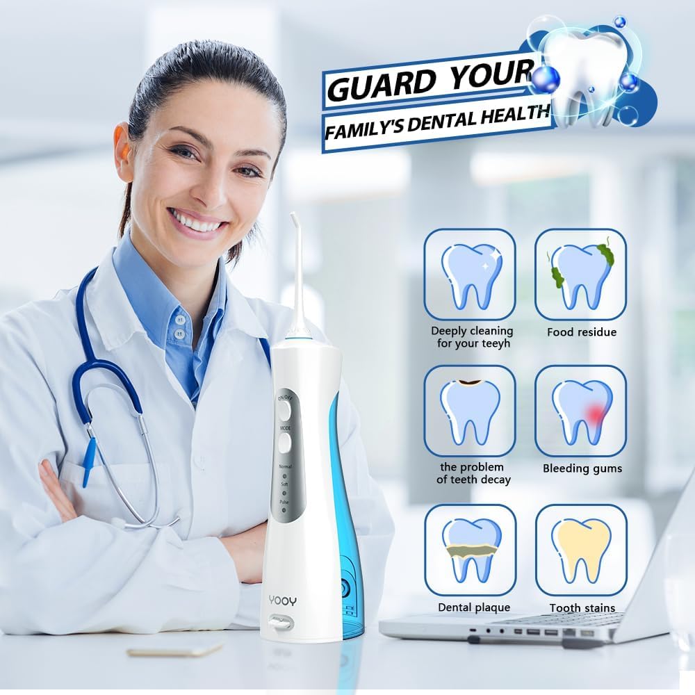 Water Dental Flosser Teeth Portable Cordless Oral Irrigator Gums Braces Orthodontic Care Irrigation Cleaner Electric Waterflosser Flossing for Teeth Cleaning Rechargeable for Home Travel