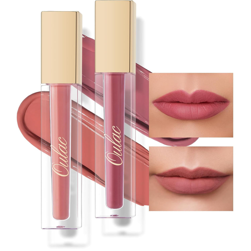 Oulac Matte Liquid Lipstick 2 PCS Set, Long Lasting Lipstick Waterproof Lip Stain, No Transfer, Creamy High Pigmented Formula with Rose Oil, Vegan [M11+M12]