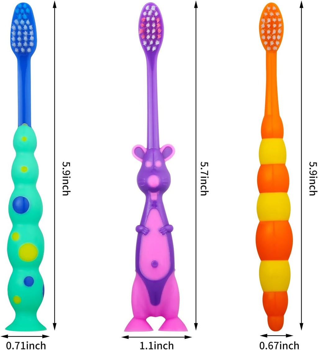 Toddler Toothbrush Pack - 36 Pieces, Soft Bristle Animal Toothbrushes with Covers & Suction Cup for Kids Sensitive Teeth
