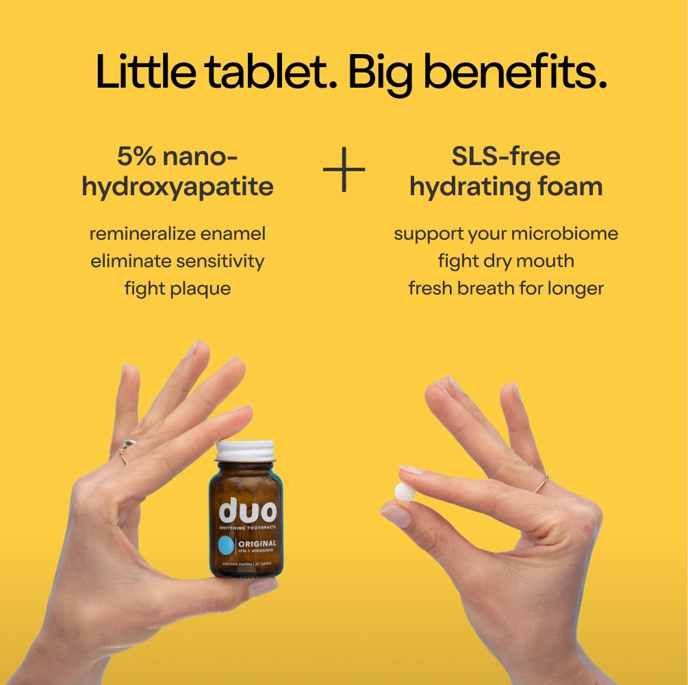 Duo Energy Toothpaste Tablets | Caffeine + B12 w/Nano-Hydroxyapatite (nHa) - Whitening, Remineralize & Reduce Sensitivity | Sustainable & Plastic Free | Cinnamon Mint Chai, 1 BTL/62 Tablet