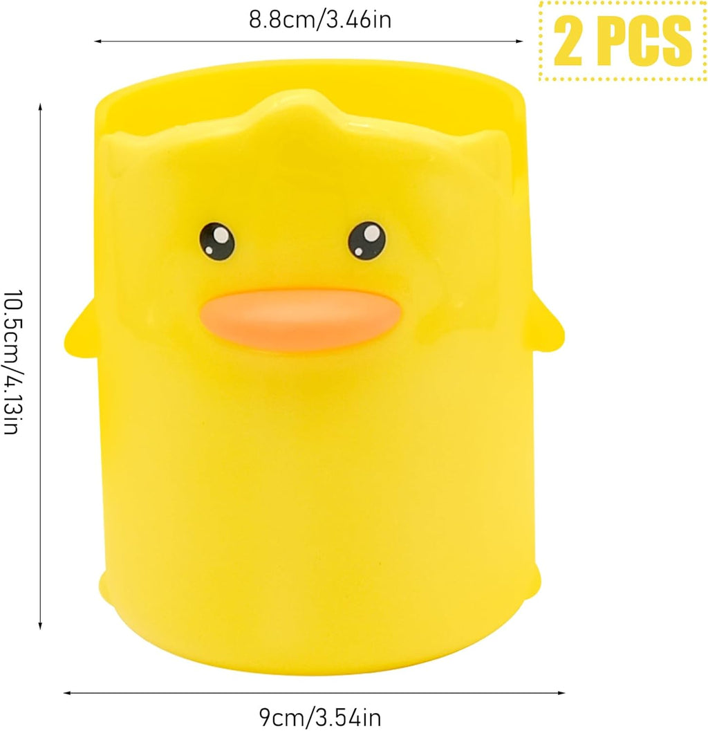 2 Pcs Pencil Holder for Kids, Cute Cartoon Little Yellow Duck Pen Holder, Multifunctional Phone Holder Makeup Brush Holder Stationery Storage Cup