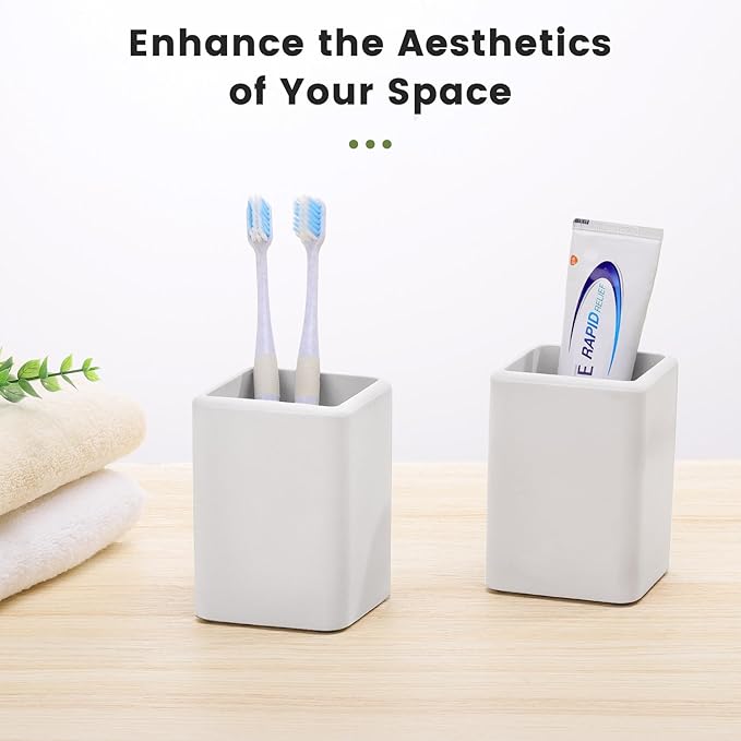 Luxspire Toothbrush Holders 2 Pack, Fast Drying Toothbrush Holders for Bathroom, Diatomite Toothbrush Cups Electric Toothbrush and Toothpaste Holder for Bathroom Countertop, Light Gray