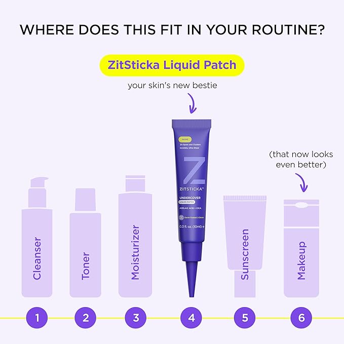 ZitSticka Liquid Pimple Patch - Invisible Pimple Patches for Face, Pimple Cream, Salicylic Acid Spot Cover For Face, Liquid Pimple Patch Large & Clear Fits to Makeup (0.3oz,10ml)