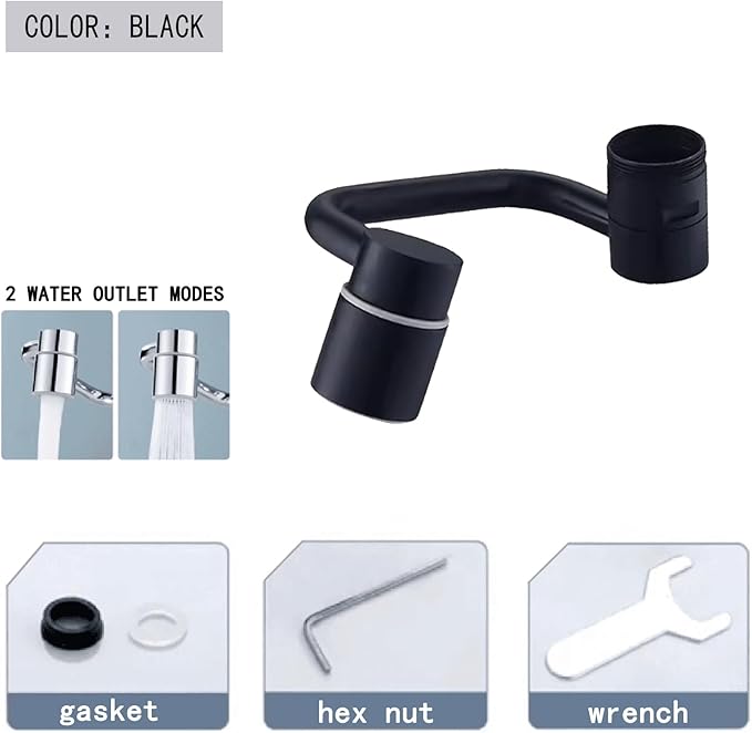 1080° Sink Faucet Aerator Extension Swivel Faucet Extender for Toddlers,2 Spray Modes Rotatable Bathroom Kitchen Faucet Extender for 25/32", 55/64",15/16" (Black)