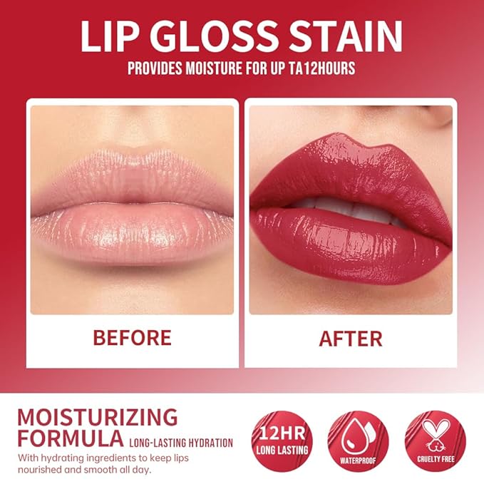 Lip Stain Hydrating High Shine – Lightweight Non-Sticky Glossy Lip Tint, Mirror Shine Moisturizing Lip Makeup for Plump & Full Lips, Long-Lasting Rich Color Lip Glaze, Soft Smooth Lip Gloss 11#