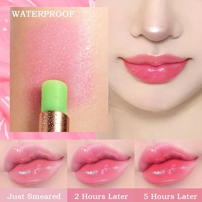 BINGBRUSH Peach Color Changing Lipstick,Moisturizer Long Lasting Lip Care Lip Balm Magic Lip Gloss Lip Tint Stain Gloss Set for Women (1pc Aloe vera)