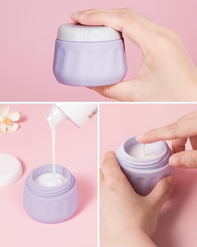 Travel Size Toiletries 8 Pack, TSA Approved 3oz Silicone Squeeze Bottles & Cream Jars with Clear Travel Bag