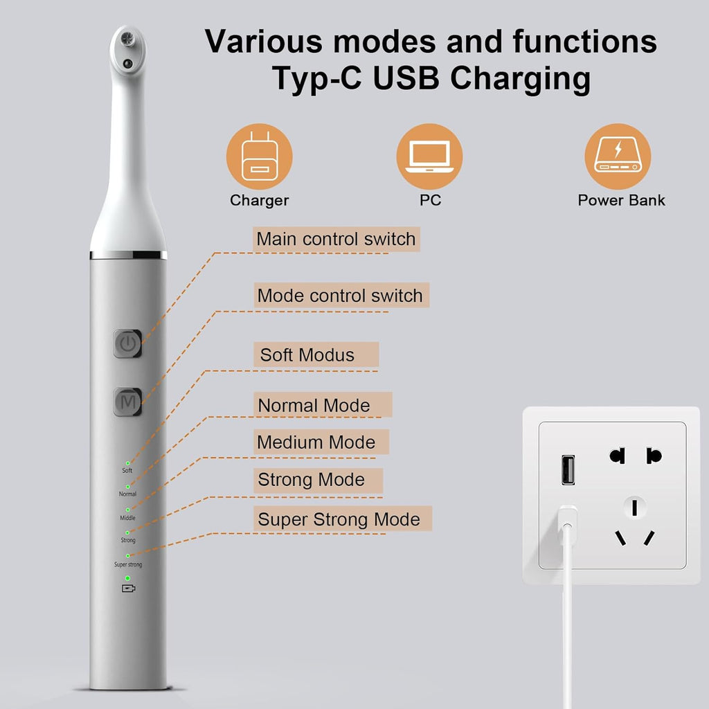 Tooth Polisher and Plaque Remover, Teeth Cleaning Tools for Cleaning and Polishing of Tooth, Dental Cleaning Tools for Brighten and Polish Teeth with 5 Brush Heads, 4 Speed Modes and 3 Polish Pastes