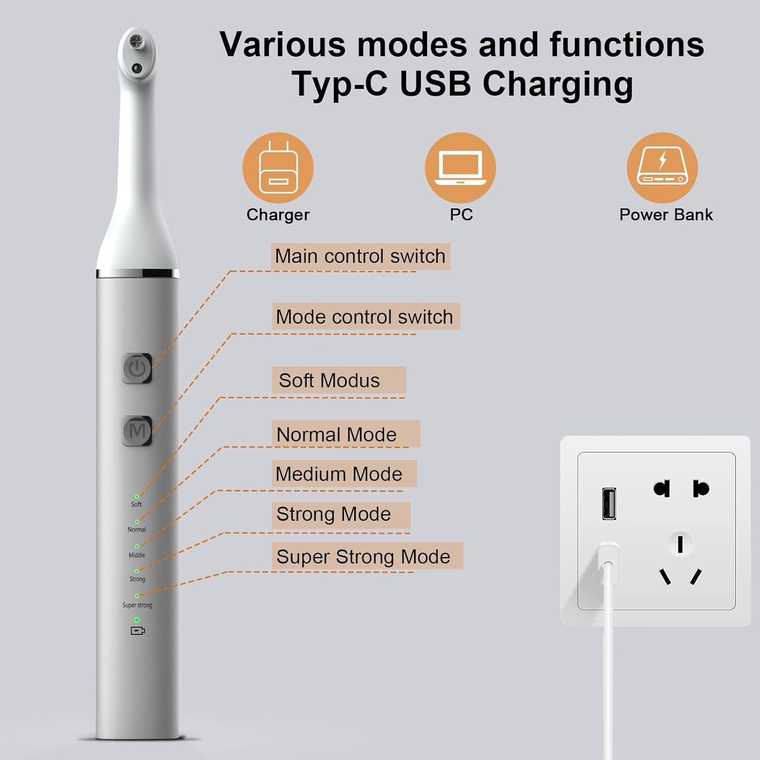 Tooth Polisher and Plaque Remover, Teeth Cleaning Tools for Cleaning and Polishing of Tooth, Dental Cleaning Tools for Brighten and Polish Teeth with 5 Brush Heads, 4 Speed Modes and 3 Polish Pastes