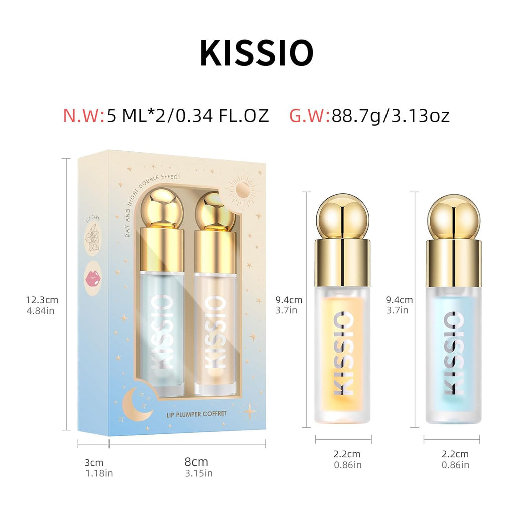 KISSIO Plumping Lip Gloss,Plumping,Moisturize and Elasticity,Lip Plumper and Lip Care for Day and Night Use,with Ginger,Peppermint and Jojoba Oil,Clear,10 ml
