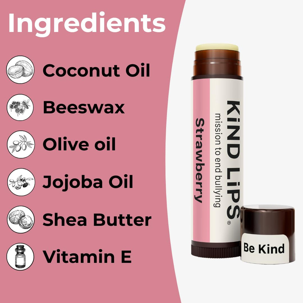 Kind Lips Organic Holiday Variety 4-Pack Lip Balm (Sweet Mint, Vanilla Lemon, Georgia Peach, Strawberry) - Natural Cruelty-Free, Gluten-Free, Made in USA