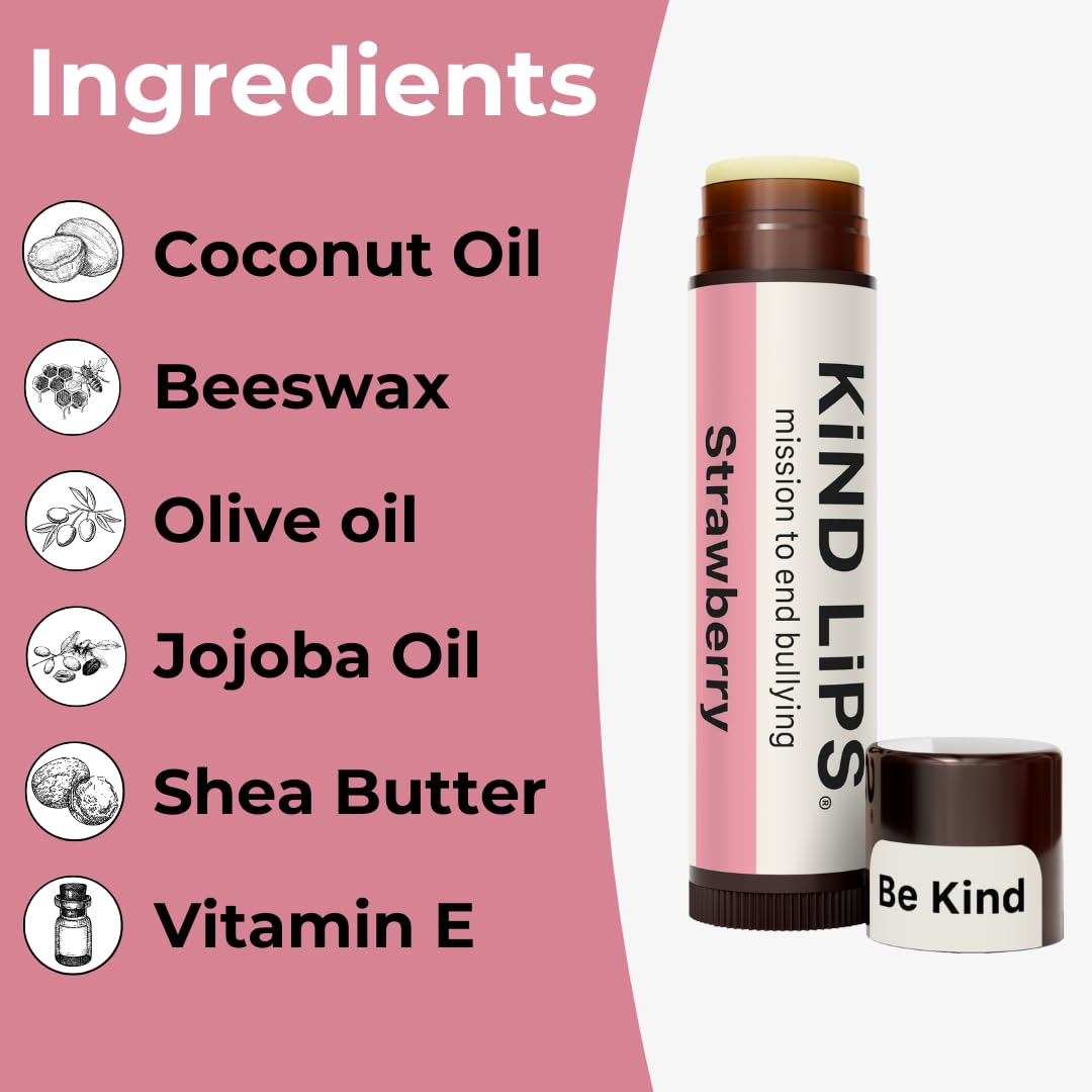 Kind Lips Organic Holiday Variety 4-Pack Lip Balm (Sweet Mint, Vanilla Lemon, Georgia Peach, Strawberry) - Natural Cruelty-Free, Gluten-Free, Made in USA