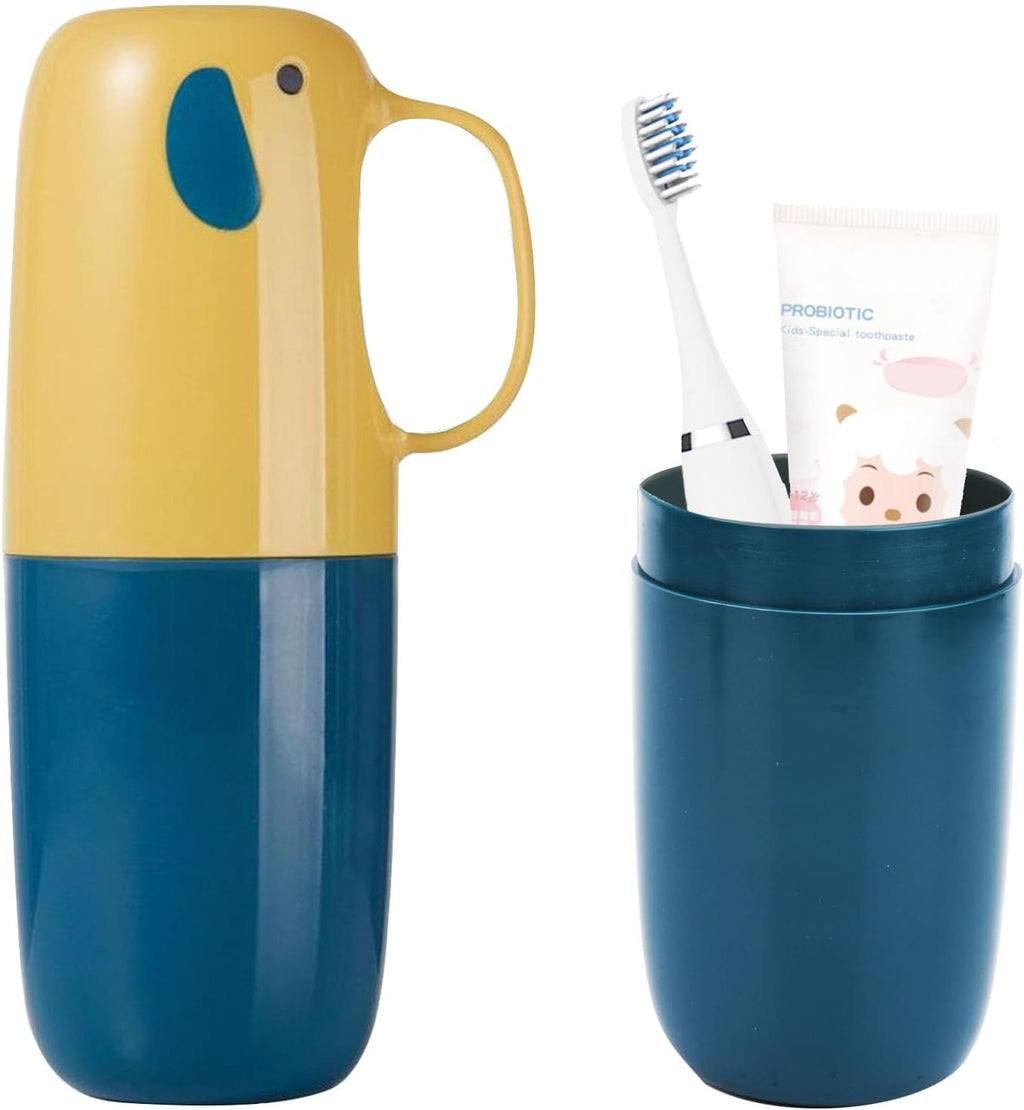 Toothbrush Travel Case, Removable and Portable Toothbrush Holder Cup, Use for Travel, Hiking,Camping, School, Bathroom, Cute and Playful Elephant Styling for Kids and Teens(Yellow)