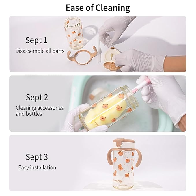 Evorie Tritan Spill Proof Toddler Straw Sippy Cup, 10 oz for Baby and Toddlers 1-3 Years Old, No Spill Straw Water Bottle with Removable Handles, Ideal for School, BPA-Free, Travel in Space