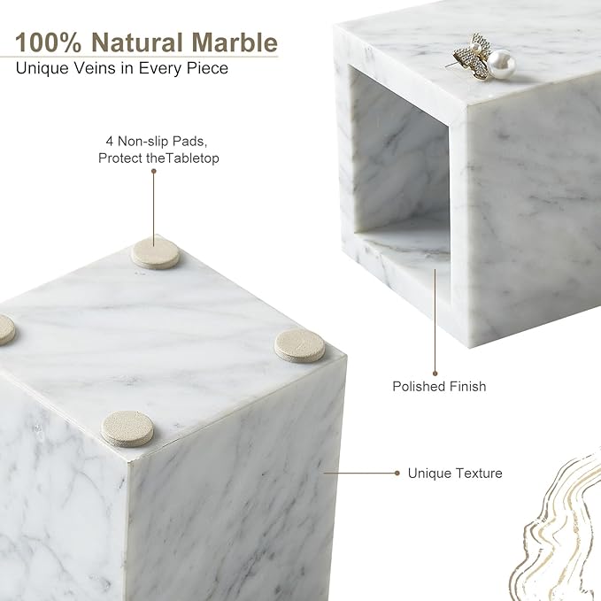 Real Natural Marble Toothbrush Holder & Pen Holder & Makeup Brush Holder, Genuine Stone Rectangular Bathroom Tumbler Cup, Durable Office & Home Countertop Organizer