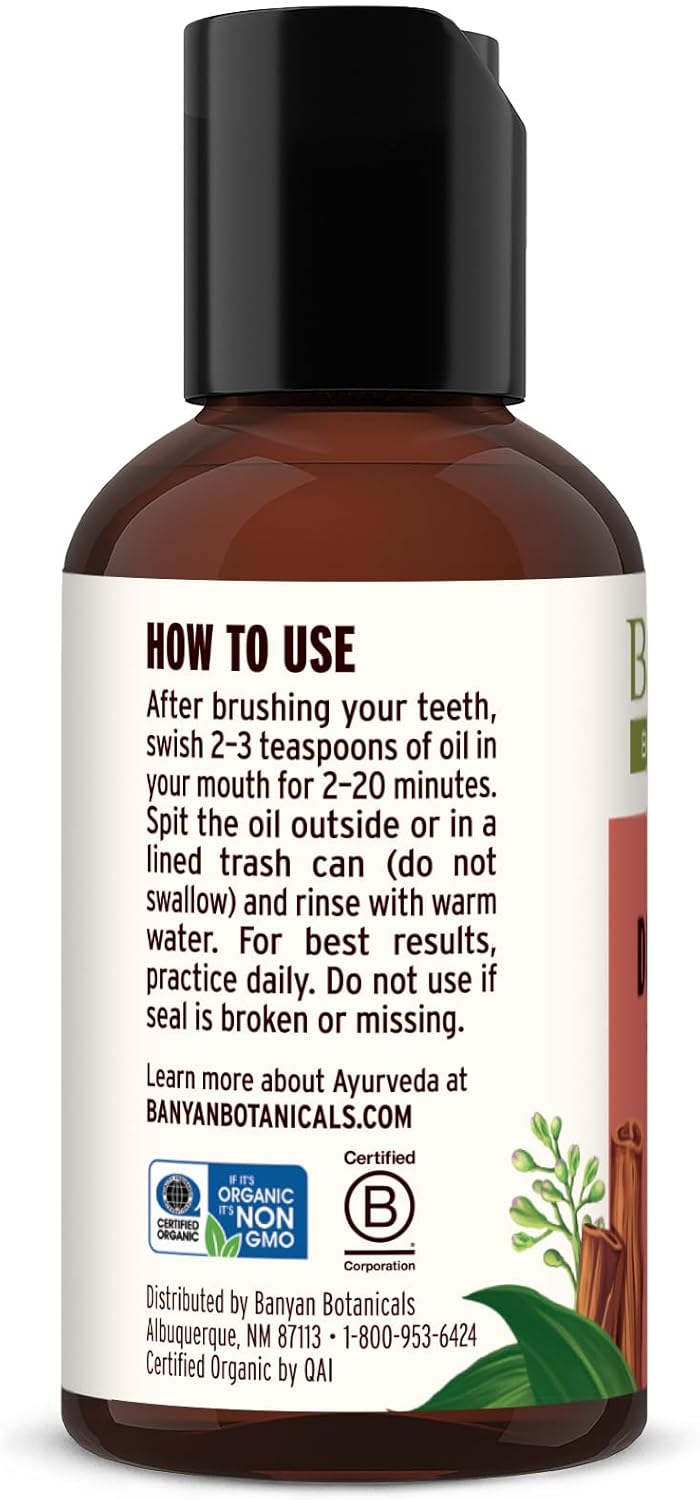 Banyan Botanicals Cinnamon Daily Swish – Organic Ayurvedic Pulling Oil with Coconut Oil – Mouthwash for Fresh Breath and Sparkling Oral Health* – 2 oz – Non GMO Sustainably Sourced Vegan